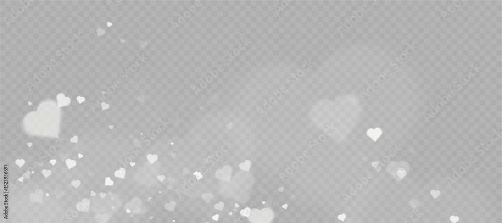 Aufkleber romantic soft white hearts with bokeh particles and transparent light glow on transparent background