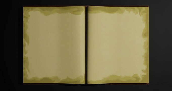 Animated turning pages of an old book on desk- 3d animation 4K	