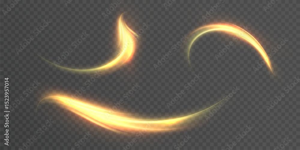 Aufkleber Flaming light lines with smooth curves and sparkling effect on transparent background. Ideal for visualizing magic, energy and fire special effects.