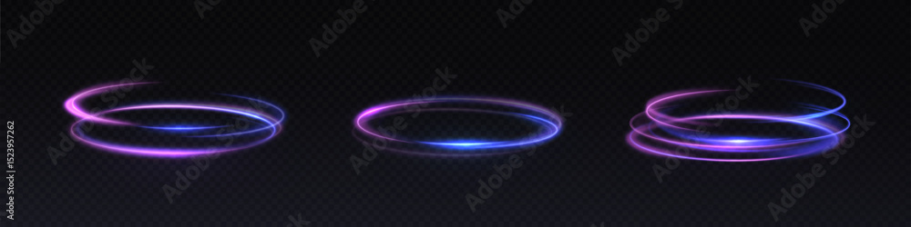 Aufkleber abstract rotating neon rings with purple-blue glow and acceleration effect. used for sci-fi interfac