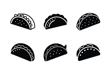 Fototapeta premium Taco Silhouette and Outline Icon Set vector illustration