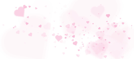 Romantic background with pink hearts on white background in soft and airy style. Suitable for love, wedding and congratulations themed designs.