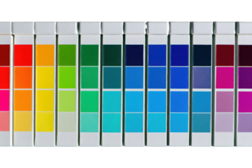 Vibrant color swatches chart rainbow hues spectrum guide design inspiration graphic design art palette color samples visual aid color theory professional on transparent background