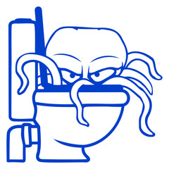 Octopus inside toilet bowl flush evil dangerous Isolated Vector Graphic Design Illustration
