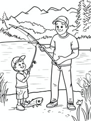 a boy fishing with his father