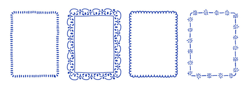 Set of line frames with wavy, curly edges. Ornaments, patterns. Doodle, cute retro borders. Design for card, invitation, cover, packaging. La dolce vita style.