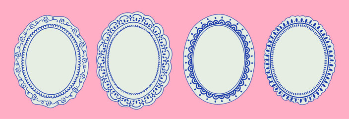 Set of colorful frames with wavy edges. Ornaments, patterns. Doodle, cute retro borders. Design for card, invitation, cover, packaging. La dolce vita style. Sticker. Quote box. Logo. 