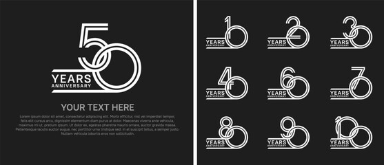 logo anniversary set. white color on black background for special event