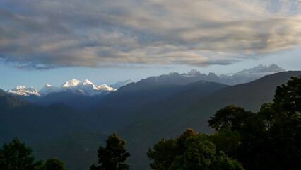 Mountains in Himalayas, view of Snowcapped Kanchenjunga 