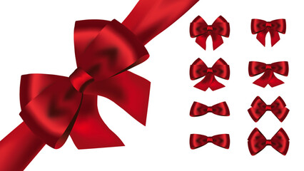 Red Ribbon Set on White Background – Decorative Vector Illustrations for Gift Packaging, Banners, Invitations, Holiday Designs, and Festive Projects