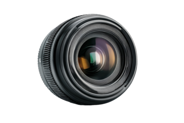 Professional camera lens closeup detailed view high resolution macro photography image studio shot excellent quality modern equipment 3d tool dark optic on transparent background