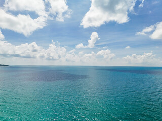 Aerial view beautiful sea and clouds sky at travel Thailand in holiday. High angle view summer background and ocean water, concept Relax, rest, happy freedom or meditation and natural environment 
