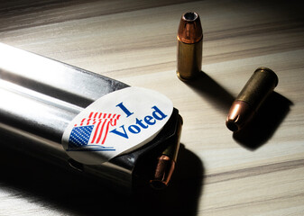 Voted sticker and ammo with an I voted sticker