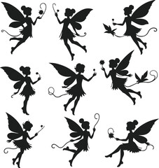 Enchanted fairy silhouettes magical fantasy vector graphics for design projects