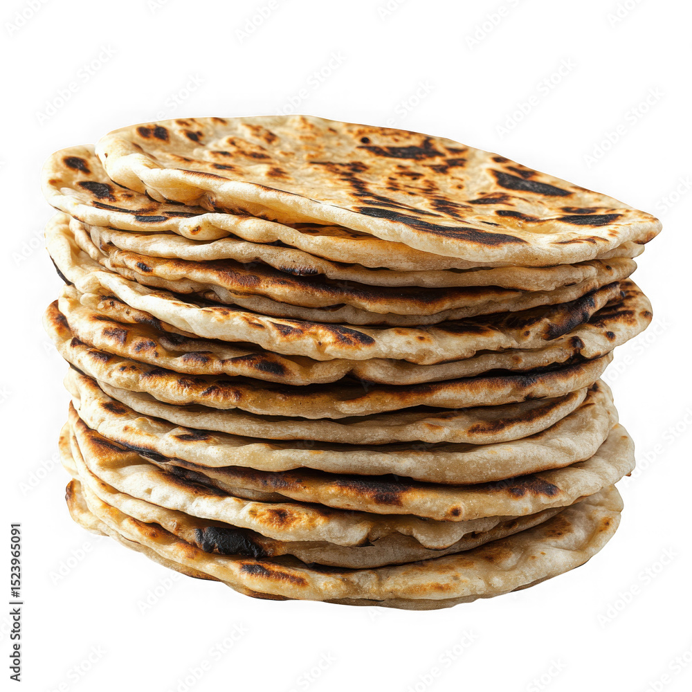 Poster stack of homemade flatbreads isolated on transparent background