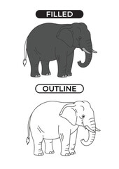 Elephant Vector Icon in Filled and Outline Style Isolated on White