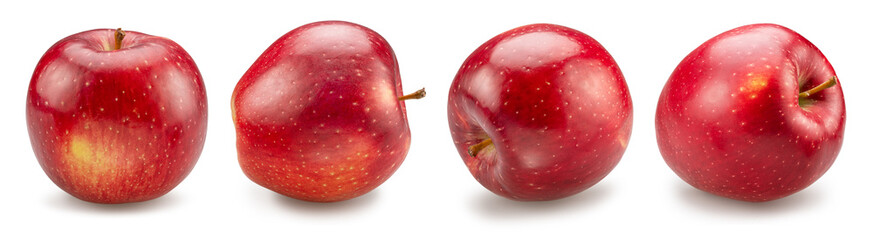 Set of four ripe red apples in different shoot angles on white background. File contains clipping paths.