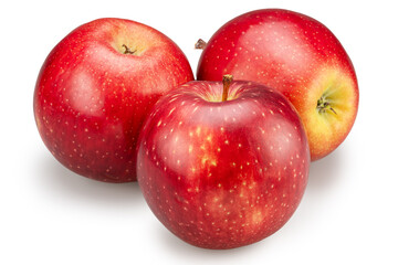 Three ripe red apples on white background. File contains clipping path.