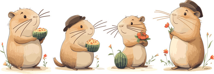  Cute Guinea Pigs with Tomatoes and Watermelons