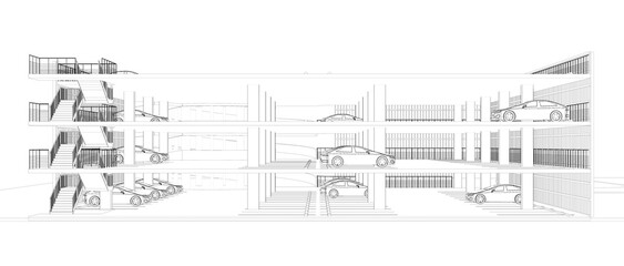 3D illustration of parking facility