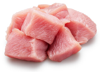 SPile of raw turkey meat pieces isolated on white. File contains clipping path.