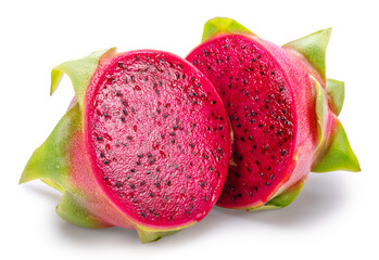 Dragon fruit cut in half isolated on white background. File contains clipping paths.