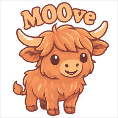 Fototapeta premium Adorable vector illustration of a cute, fluffy Highland cow with sparkling elements