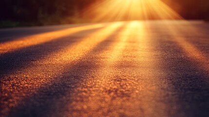 Sunlight beams on asphalt road