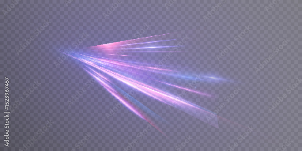 Poster transparent pink-violet rays of light create a feeling of acceleration, movement of the light flow. 
