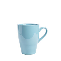 Sleek light blue ceramic mug, modern minimal design, transparent background.