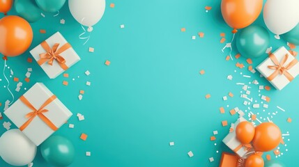 Festive celebration backdrop with gifts and balloons