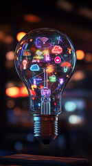 Neon Multicolor Icon Lightbulb Illustration for Technology Innovation Background