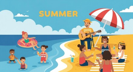 Happy family enjoying a summer beach day.