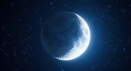 Fototapeta premium Crescent moon in a night sky filled with stars.