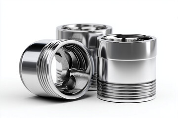 Engine pistons of internal combustion engine isolated on white background close up..