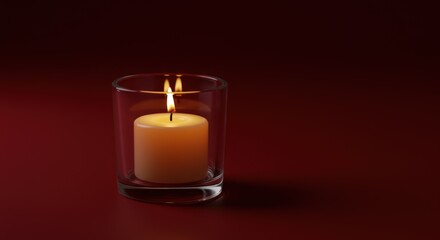 A glowing candle in a glass holder symbolizes calm, focus, and ambiance; ideal for wellness, relaxation, or premium brand content.