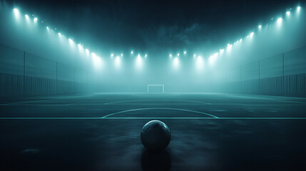 Soccer Ball on Foggy Stadium Field Background for Dramatic Sports Design