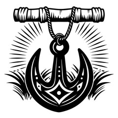 Nautical anchor with rope and wooden block design