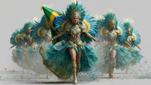 Brazilian Carnival Dancers in Vibrant Costumes Display National Pride and Festive Spirit
