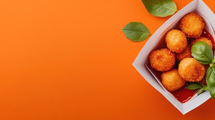 Crispy fried cheese balls in a takeaway box
