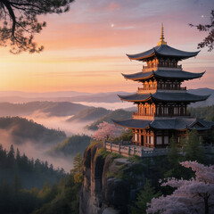 Fototapeta premium Ancient Chinese architecture of the Temple of Heaven in Beijing at sunset, a traditional oriental landmark