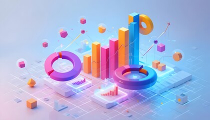 Abstract Isometric Data Analysis Visualization with Charts and Graphs