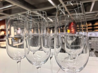 Clear Wine Glasses with Stems and Reflections