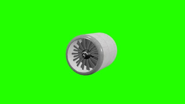 Jett engine blades rotating animation on green screen background, 3d render