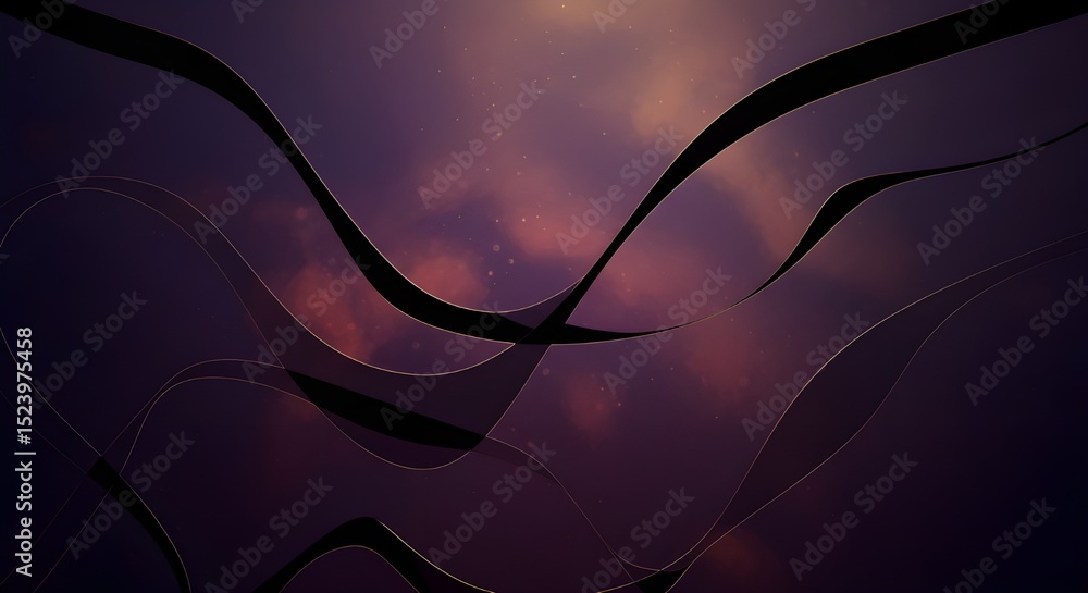 Poster Abstract Dark Waves and Purple Sky Background | Elegant Wavy Lines with Atmospheric Backdrop for Artistic Projects and Design Elements