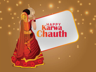 Indian bride for happy karwa chauth celebration background