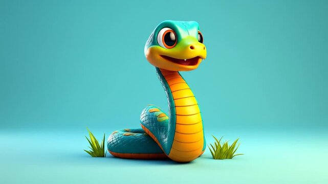 Cartoon snake on light teal background