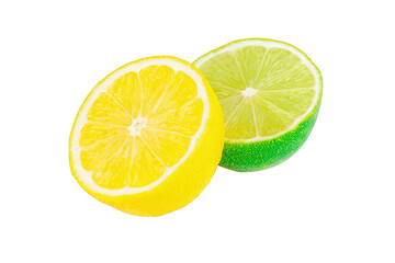 Half lemon and lime slices isolated on fresh citrus fruits yellow green vibrant colors juicy refreshing summer food photography studio shot healthy diet on transparent background