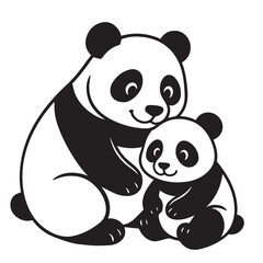 A black and white vector of a mother panda and baby panda, outlined in bold black lines, showing warmth, care, and gentle affection.

