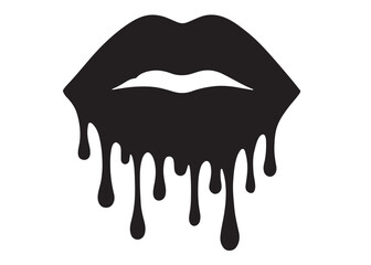 dripping lips logo silhouette vector, dripping lips logo icon silhouette, female lips dripping isolated on white background